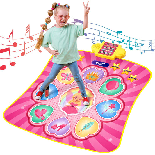 YESHIN Dance Mat, Rhythm Step Play Mat with LED Lights, Oversized Sensitive Buttons, 8 Songs & 7 Volume Levels, 3 Modes, Dance Game Toy Pad, for Kids Girls 3-12 (Pink)