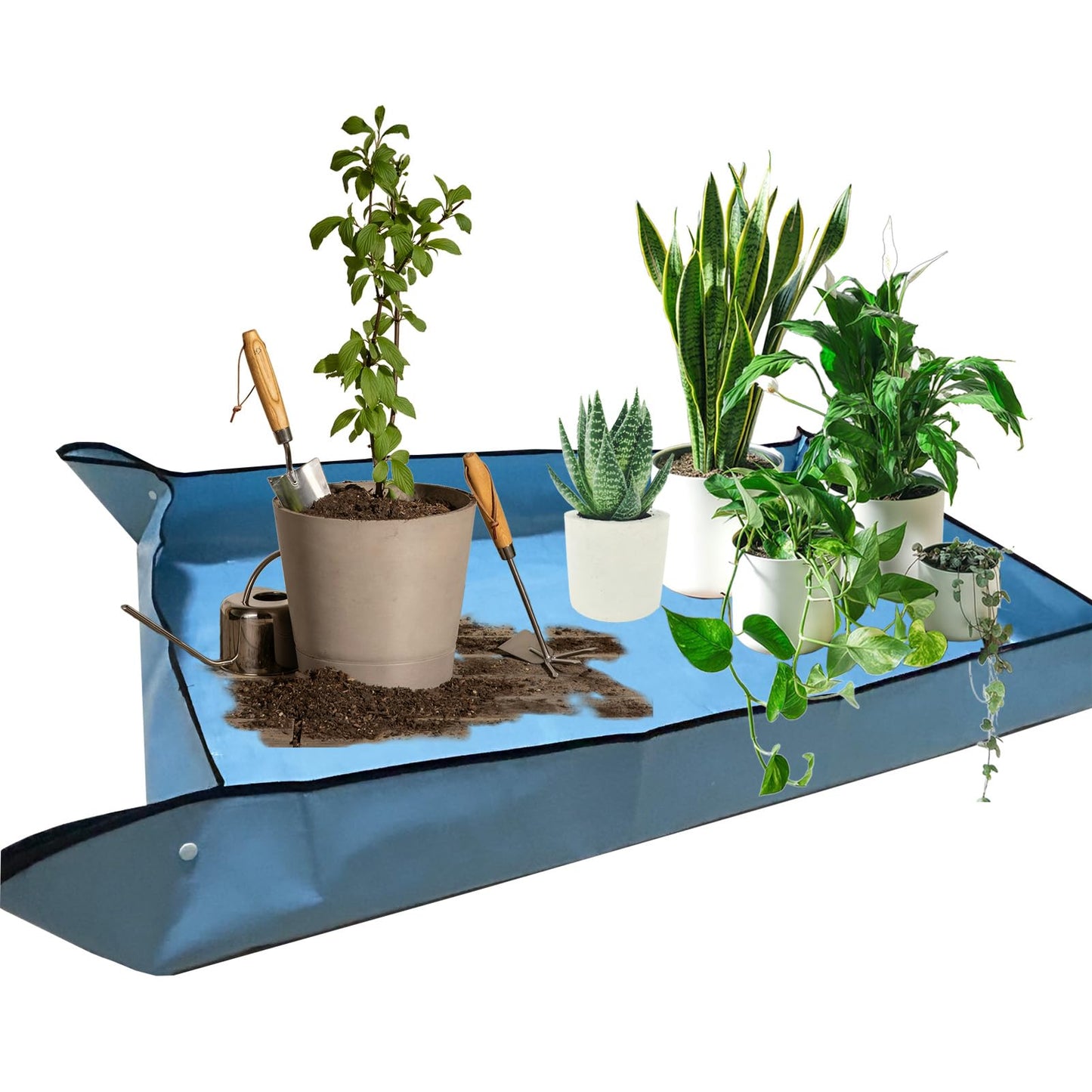 HejVulkan 59" x 39" Extra Large Plant Repotting Mat, Foldable Gardening Mat for Indoor, Transplanting Houseplants, Pot Out, Mix Soil and Mess Control, Gardening Gifts for Women Men Plant Lover(Blue)
