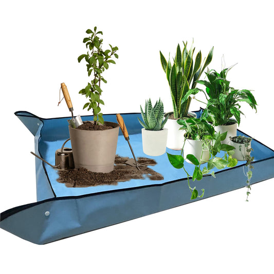 HejVulkan 59" x 39" Extra Large Plant Repotting Mat, Foldable Gardening Mat for Indoor, Transplanting Houseplants, Pot Out, Mix Soil and Mess Control, Gardening Gifts for Women Men Plant Lover(Blue)