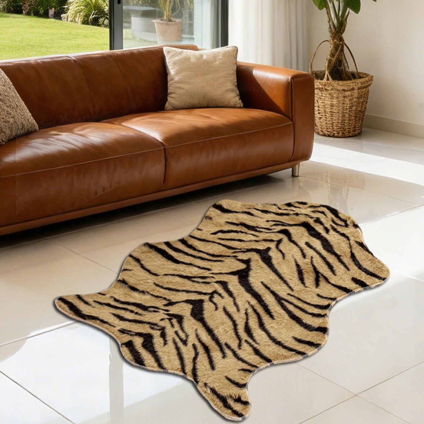 YulyreZome Tiger Print Rug Faux Cowhide Skin Hide Animal Printed Area Rugs Nonslip Carpet Western Decor Mat for Bedroom Living Room 31.5x43.3 Inch