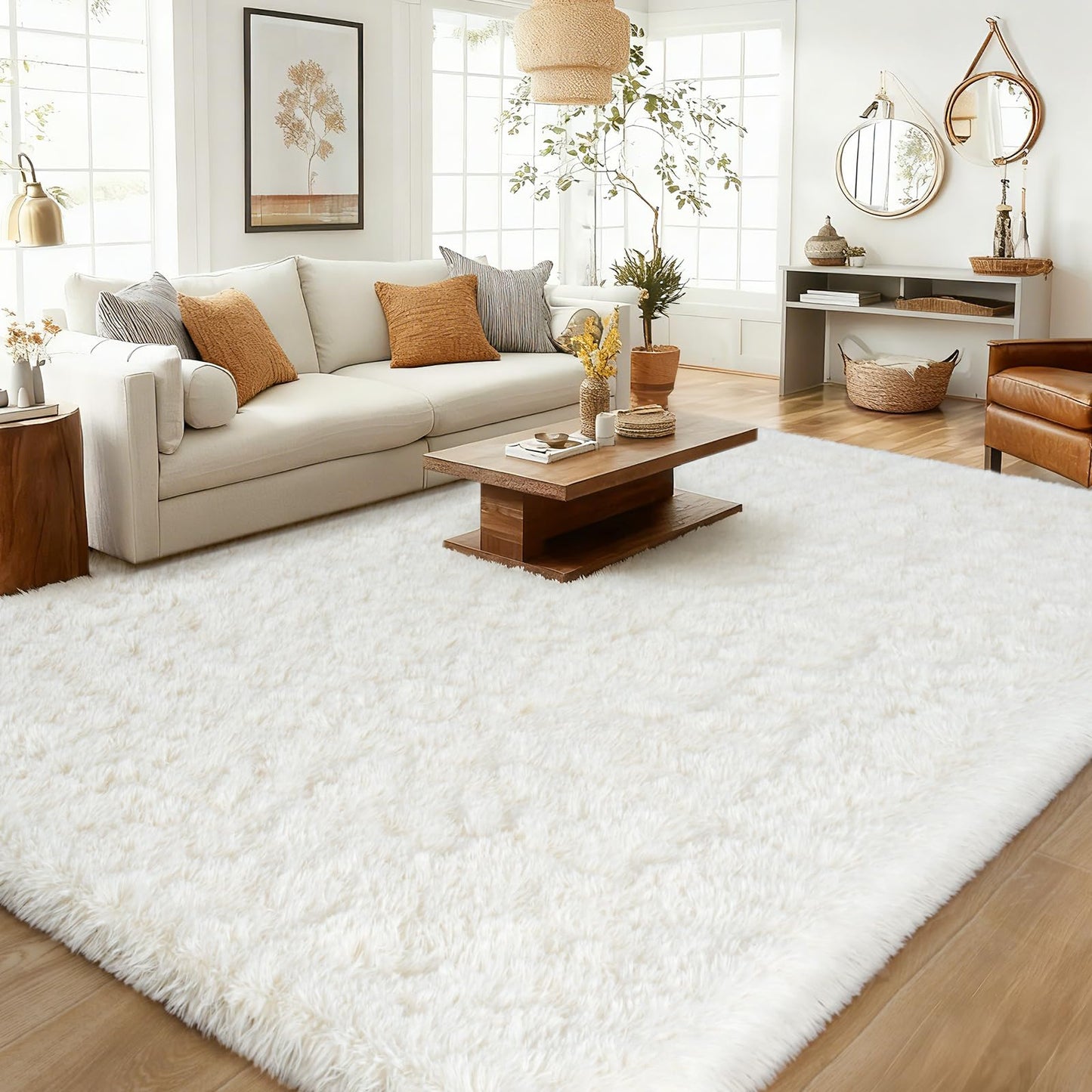 Area Rugs 9x12 Living Room, Ultra Soft Shaggy Fluffy Rug for Bedroom, Upgrade Non-Slip Fuzzy High Pile Plush Large Rugs for Nursery Boys Girls Kids Room Modern Indoor Home Decor, Cream White