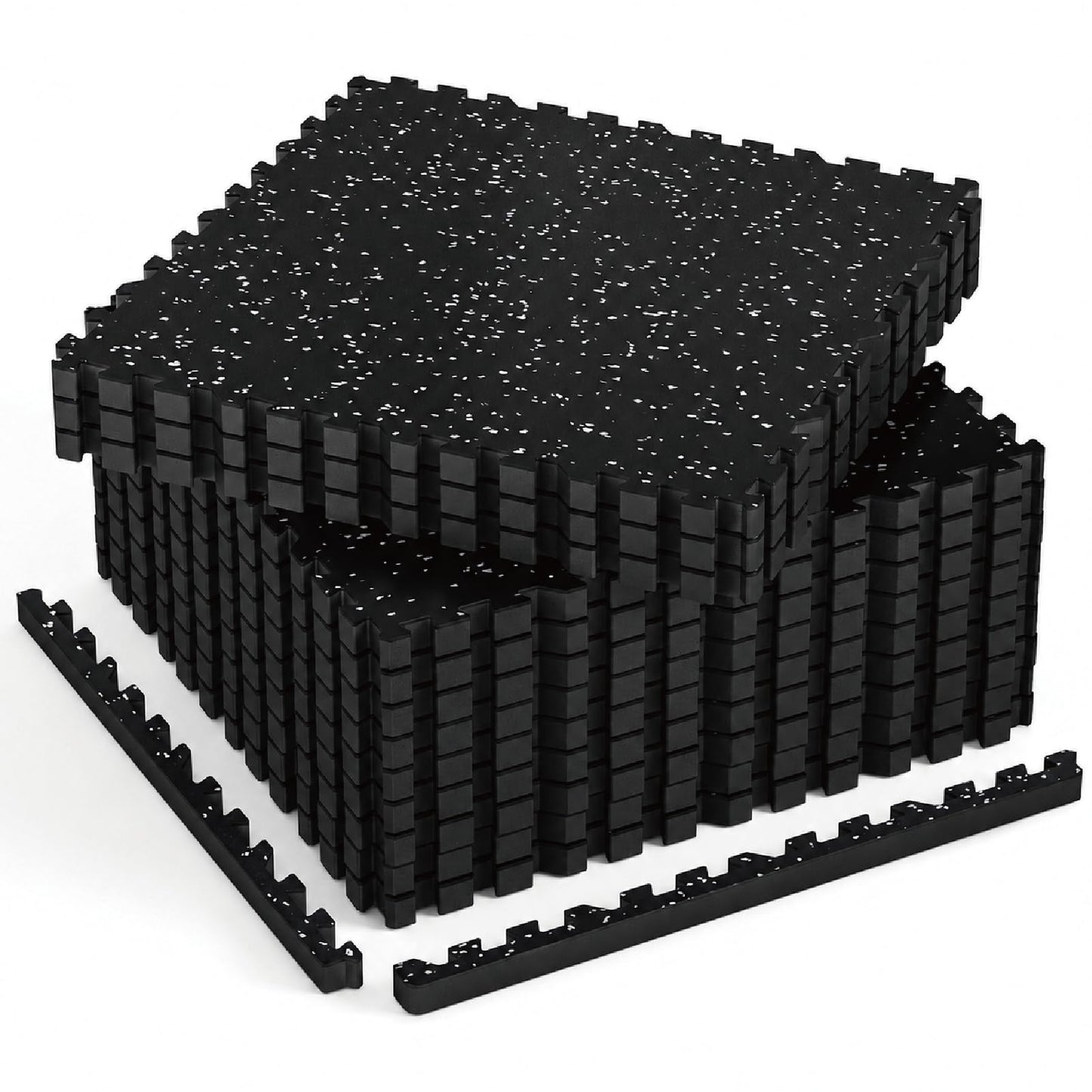 AIRHOP 1'' Ultra-Thick 48 Sq Ft Rubber Top Gym Flooring for Home Gym, 12 Tiles High Density EVA Foam Exercise Mats, Interlocking Puzzle Mats for Home Workout, Floor & Equipment Protection, Black/White