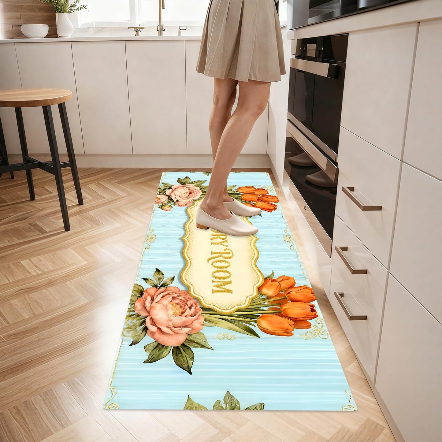 LEIWEIHOPE Runner Rug 20x47 inch, Non-Slip Waterproof Laundry Room Rug,Spring Summer Holiday Kitchen Runner with Festive Designs,Indoor Decorative Mat for Home (Pink Flower, 20x47 inch)