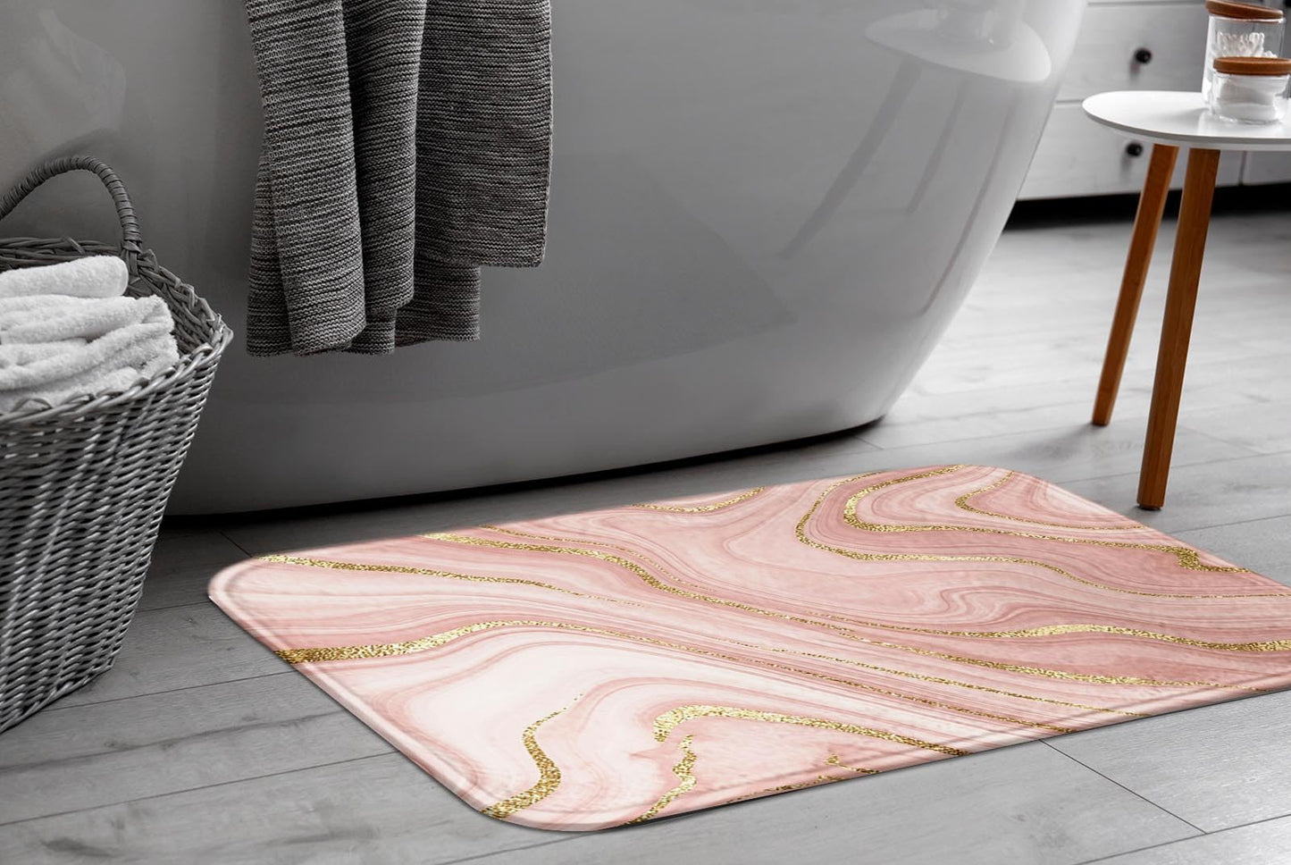 Britimes Marble Pink Bath Mat for Bathroom Washable Floor Rug Carpets Floor Mat Bathroom Decorations 16x24 inches for Kitchen Indoor