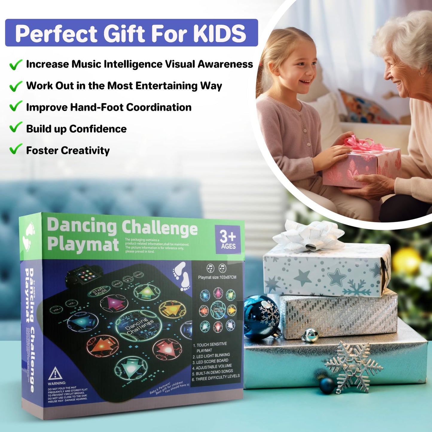 Dance Mat, Electronic Dance Mixer Rhythm Step PlayMat,Dance pad Game Toy for Girls Boys,Christmas/Festival/Birthday Gift for Kids, Built-in Music,24 Challenge Levels,Age 3-4 6 7 8 9 10 11 12+ Year Old