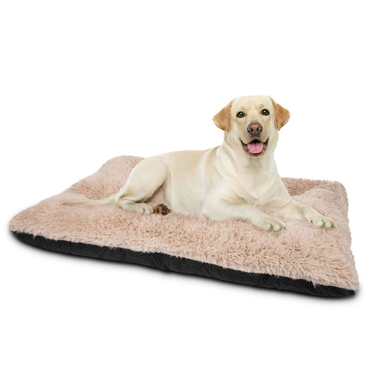 JOEJOY Large Dog Bed Crate Pad, Deluxe Plush Washable Dog Beds Fulffy Soft Kennel Pad Anti-Slip Pet Sleeping Mat for Large Medium Small Dogs, 35" x 23", Beige
