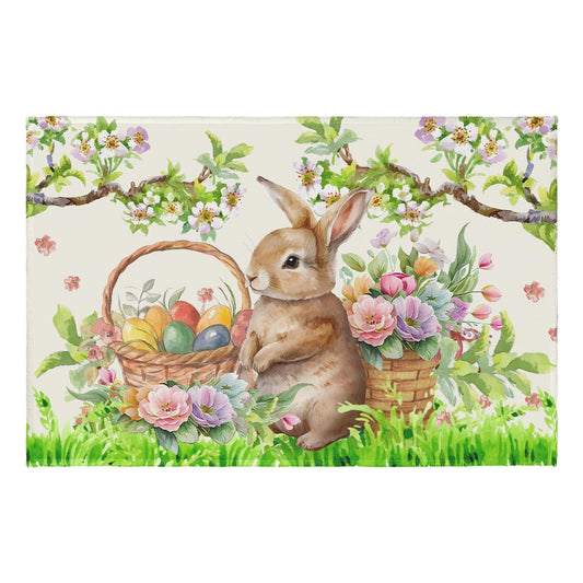Wnoesat Easter Decorative Area Rug 2x3 Spring Easter Egg Bunny Floral Front Door Mat Rabbit Flowers Indoor Outdoor Non-Slip Small Entryway Throw Rugs for Kitchen Bathroom Living Room Bedroom