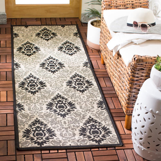 SAFAVIEH Washable Rug Outdoor Courtyard Collection - 2'3" x 6'7" Runner, Sand & Black, Non-Shedding & Easy Cleaning, Ideal for Patio, Entryway, Mudroom, Hallway, Kitchen (CY2714-3901)