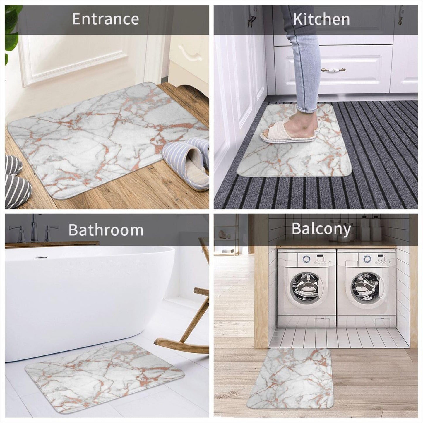 Vlolentlla Marble Print Memory Foam Bath Mat Rug, Bathroom Floor Mat Non-Slip Washable Bathmat Doormat for Tub Shower Mat Room Entryway Home Décor, 20x31.5in