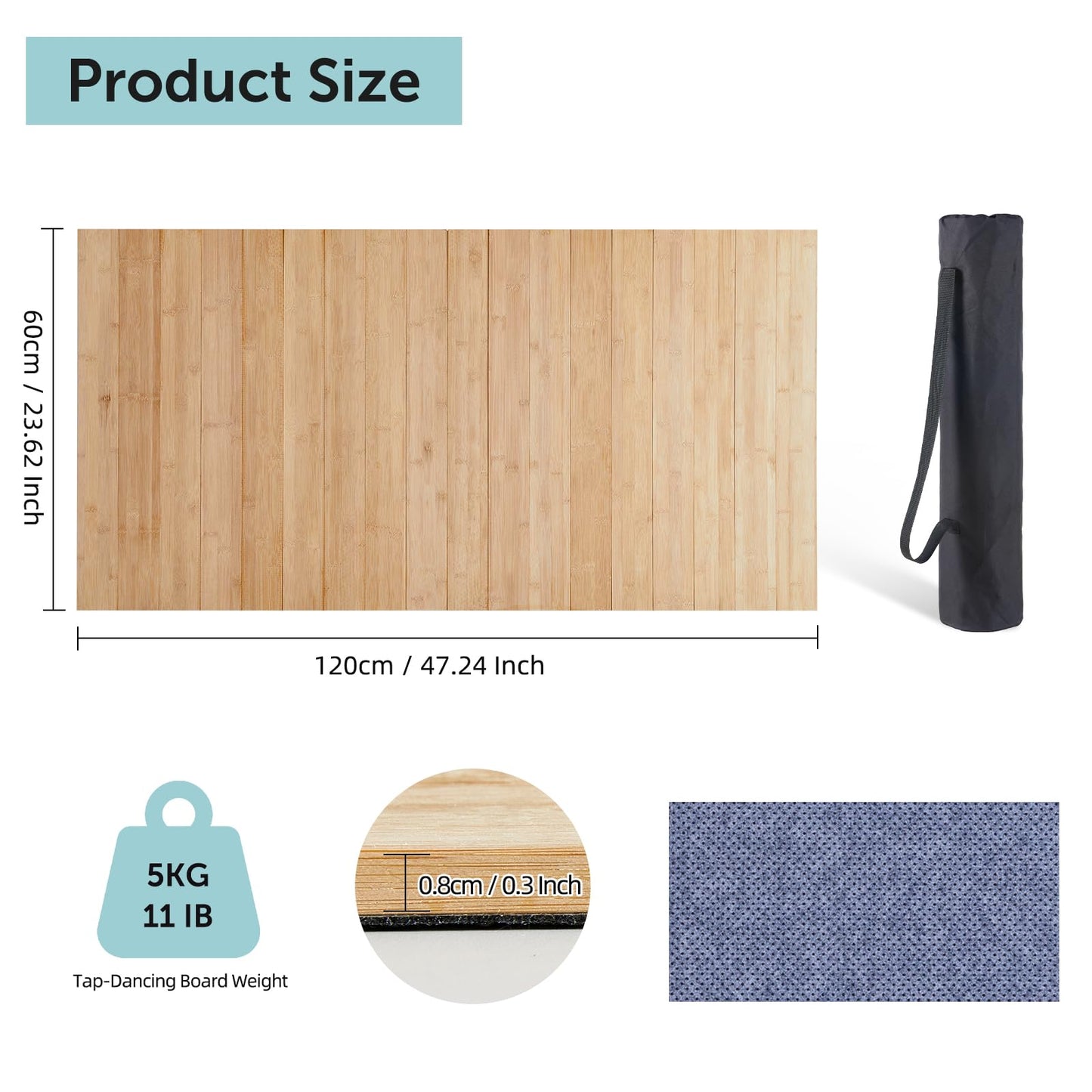 Tristcily Tap Dance Floor - 8MM 47.8 x23.62 Inch Portable Dance Floor for Any Surface with Storage Bag, Solid Dance Board Mat, Cushioned Base Mat Perfect for Home, Studio & Events