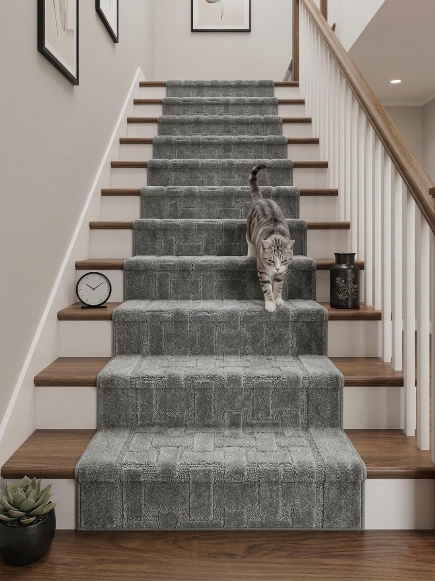 Runner Rug 15 ft, Non-Slip Washable Rug, Grey Textured Carpet for Kitchen Hallway Entryway, Rubber Backing, Indoor, Rolled in Box (26" x 15'), Custom Length Floor Runner