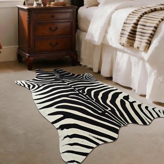 BENRON Premium Zebra Rugs for Living Room Bedroom, Non-Slip Throw Rug for Home Decor, Faux Zebra Print Animal Skin Carpets, Black and White, Ivory, 2.3 x 3.6 ft