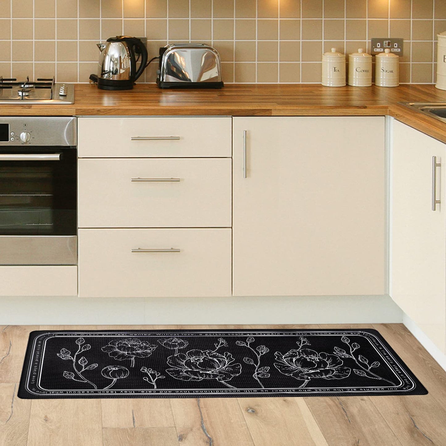 ROTTOGOON Kitchen Floor Mat Set of 2, Cushioned Anti Fatigue Kitchen Mat 17.3"x47"+17.3"x29", Non-Slip Waterproof Kitchen Rug, Premium PVC Comfort Kitchen Mats and Rugs for Office, Home, Laundry