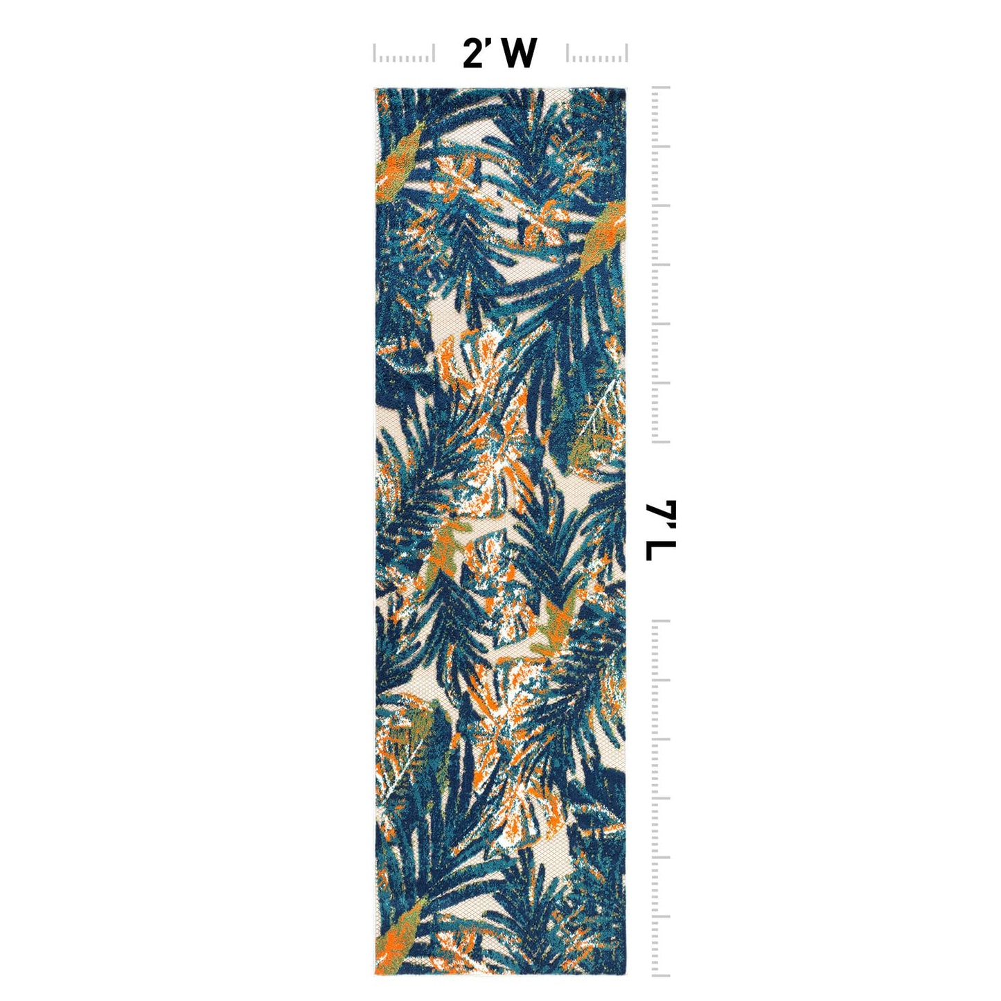 Rugshop Tropical Floral Leaves Indoor/Outdoor Runner Rug Durable Polypropylene, Non-Shedding, Easy to Clean, Perfect for Patio, Backyard, Deck and Outdoor Lounge, High Traffic Areas, 2' x 7'