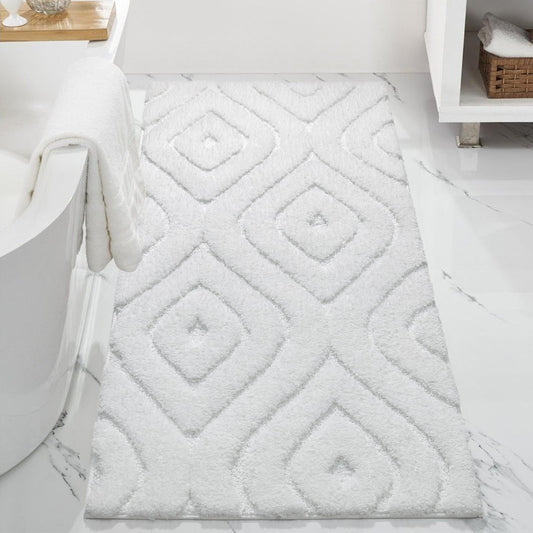 DEXDE White Bathroom Rugs Runner 24x47 Long Bath Rug Non Slip Soft Washable Large Bath Mats for Bathroom Bedroom Hallway Kitchen Floor Carpet Modern Boho Decor