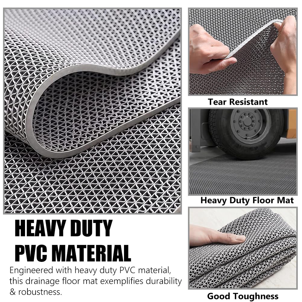 LITA Drainage Non Slip Flooring Mats Swimming Pool Bathroom Mat Anti-Fatigue PVC Mat Heavy Duty Commercial Anti Slip Floor Mats for Outdoor Balcony Garage Restaurant Sauna SPA (Gray, 3FTX8FT)