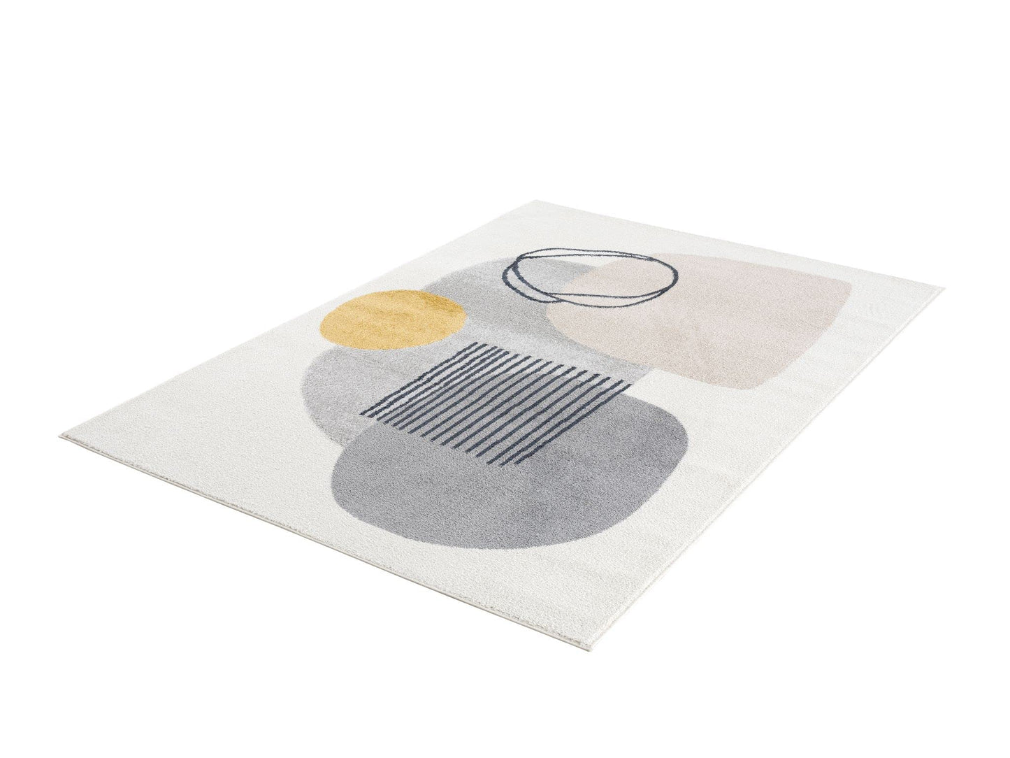 Abani Rugs Cream and Gray 4 ft. X 6 ft. Mid-Century Rug with Circles and Lines. Neutral Tones of Cream, Gray and a pop of Yellow. Minimalistic Design Turkish Stain Resistant Area Rug.
