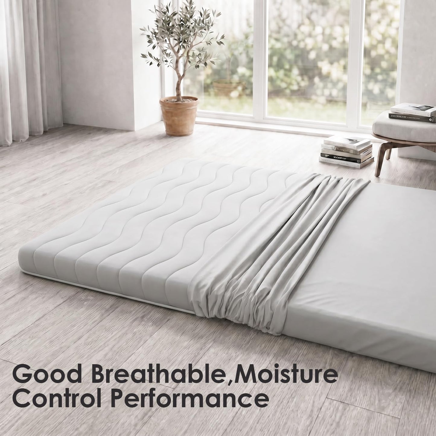 SCHNAUZER HOME Mattress Cover for 2-4" Thick Japanese Futon Mattress, Floor Mattress Tatami Mats Cover with Zipper, Dustproof and Machine Washable, 84" L×58" W, Grey, Full