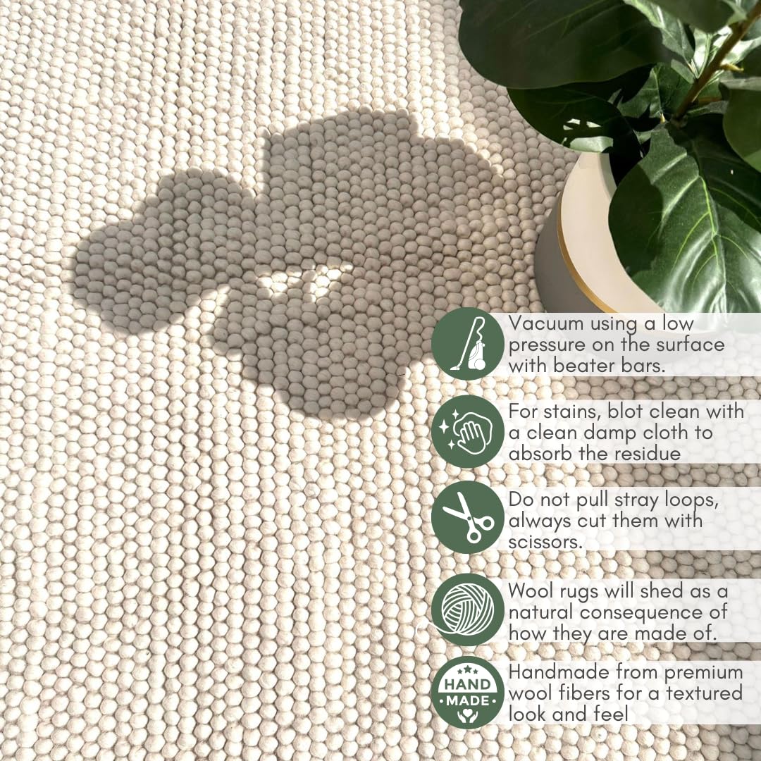 S & L Homes Wool Cotton Hand Woven Chunky Knit Popcorn Rug - Ivory Contemporary Area Rug for Living Room Bedroom (5' x 8' - Ivory)