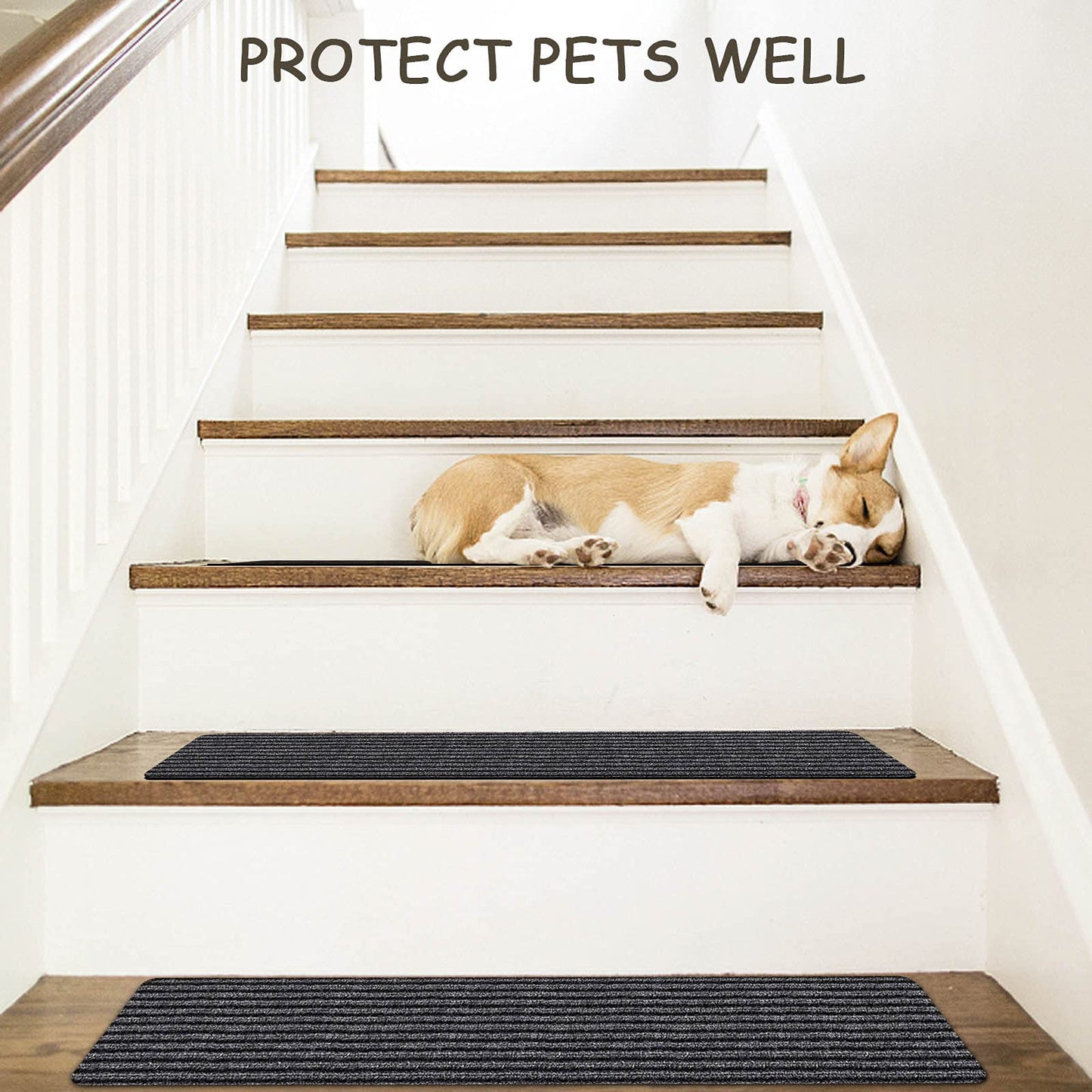 HengLiSam 8" X 30" (2 in Pack) Non-Slip Carpet Stair Treads, Indoor Stair Runners for Wooden Steps,Stair Rugs for Kids Elders and Pets with Reusable Adhesive, Gray