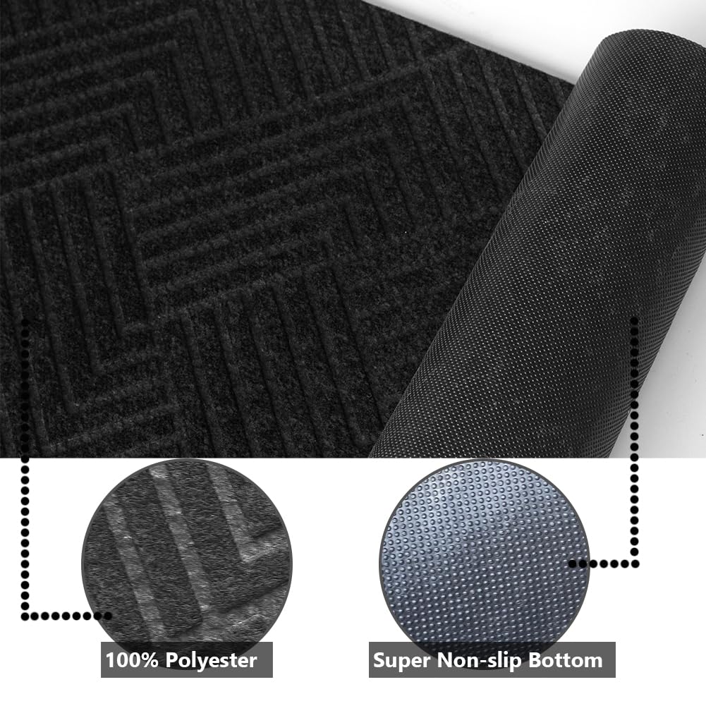 LITA Black Striped Customized Runner Rug Indoor Outdoor Area Rug with Non-Slip Rubber Backing for Hallway Kitchen Balcony Garage Stair Laundry 2 x 6 Feet