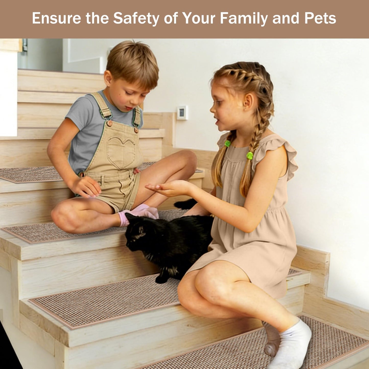 Stair Treads Non Slip, 15 Pack 8" X 30" Beige Stair Runners for Wooden Steps Non Slip with Reusable TPE Adhesive Backing, Carpet Stair Treads for Kids Elders and Pets, Machine Washable, Anti-Fall