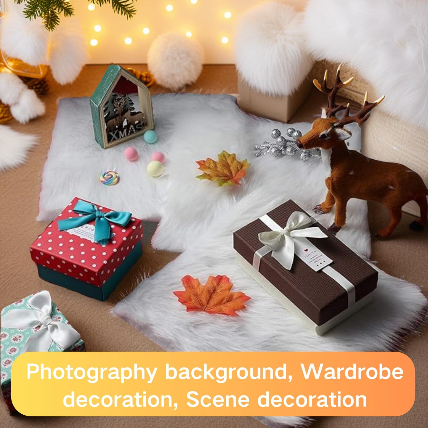 Yueeer 12 Inches Mini Square Faux Fur Rug,Photographing Background for Small Product Nail Art Locker Accessories Desktop Photography,Small Fluffy Area Rug Cushion Soft Square (Pink)