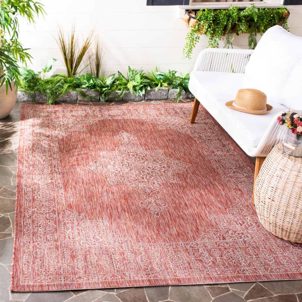 SAFAVIEH Courtyard Collection 5'3" x 7'7" Rust / Ivory CY8232 Indoor/ Outdoor Waterproof Easy Cleaning Patio Backyard Mudroom Area Rug