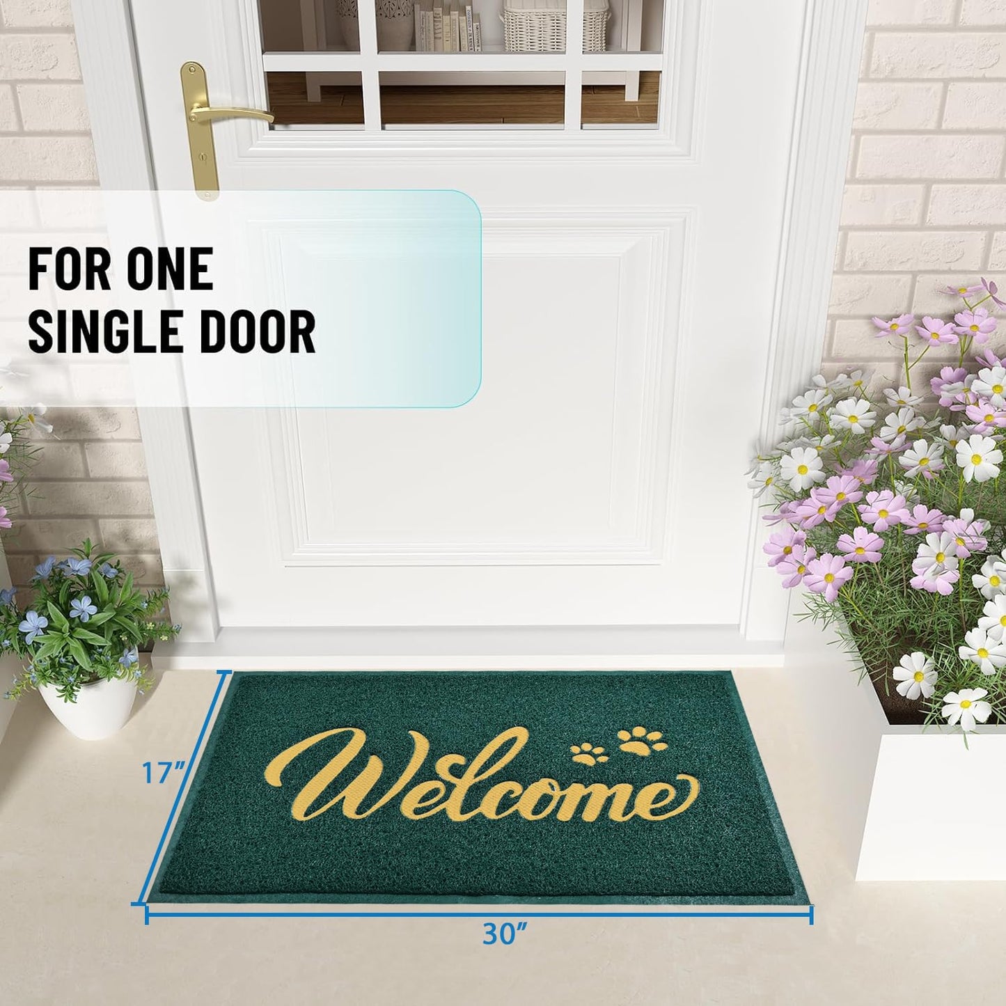 T.HENV Christmas Door Mat Outdoor, 30x17.5 Waterproof All-Season Front Door Mat Outside Entrance, All-Weather Quick Drying, Low Profile Doormat Indoor, Patio Porch Entryway Mats, Green-Gold