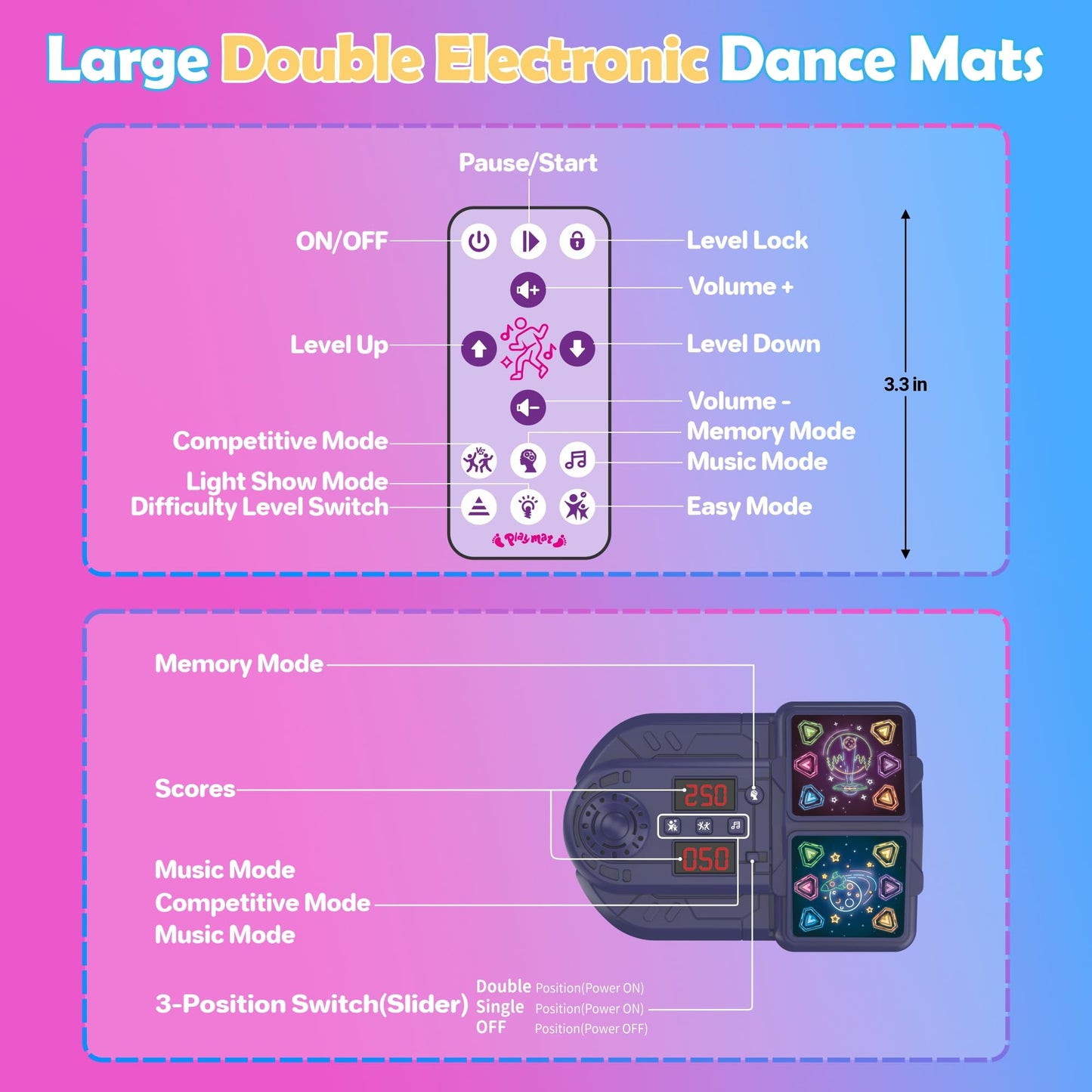 Pafolo Dance Mats for Girls 4-8, Electronic Dance Mats, Dance Mat Toys, Kids Dance Mat, Girls Dance Mat, Dancing Mat, 2-Player LED Light Music Dance Toy with 5 Modes, Develops Hand-Eye Coordination