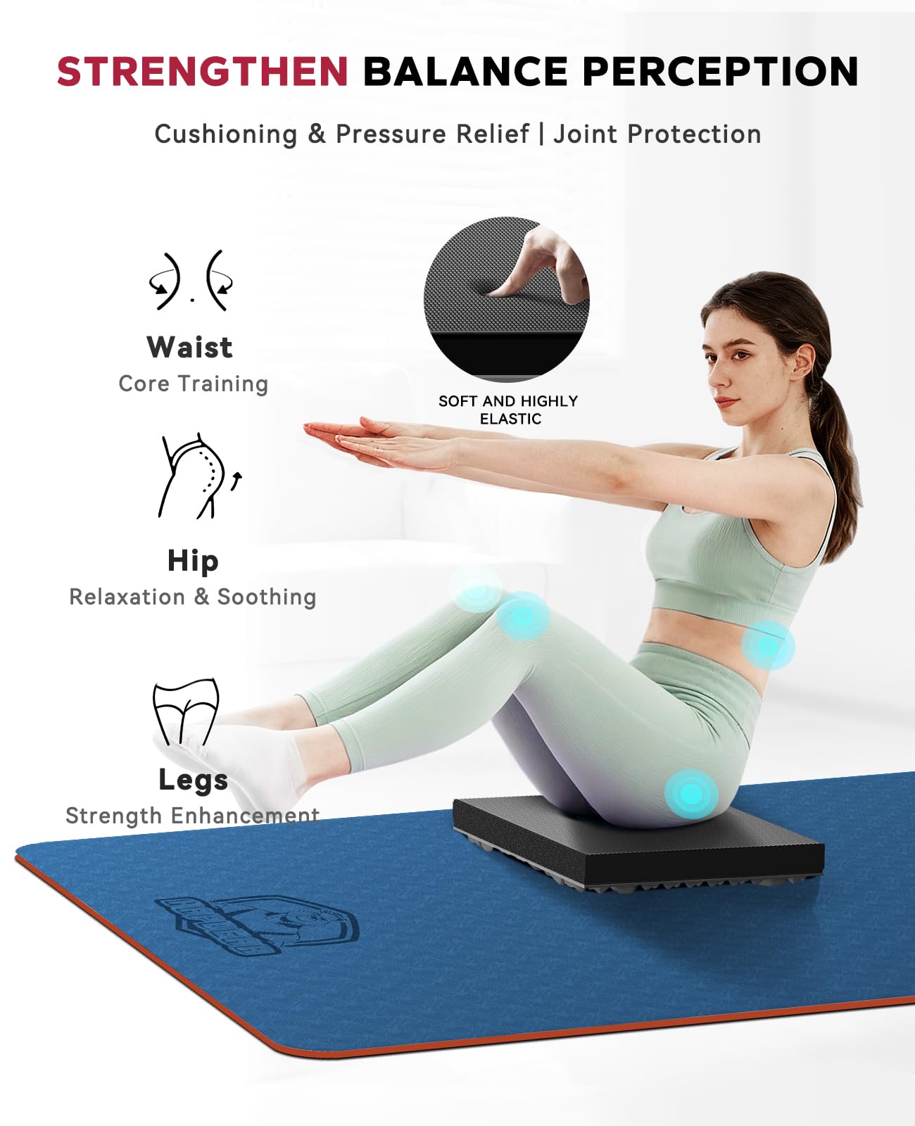 HAPBEAR Exercise Balance Pad - 15"x12" Non-Slip Textured Foam Pad with 2-in-1 Stability, 2.2" Thick TPE & EVA with Soft Cushioning for Adults, Physical Therapy Core Training - Black
