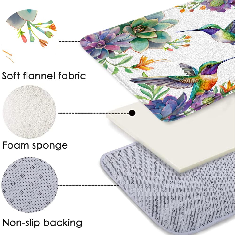 JONSEQIN Hummingbird Floral Bath Mat Rustic Flowers Green Cactus Succulent Farmhouse Plants Leaves Animals Birds Greenhouse Leaf Memory Foam Bathroom Kitchen Toilet Decor Floor Rugs 15.7Wx23.6H