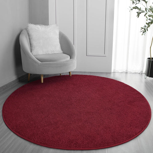 FlyDOIT Round Area Rugs for Bedroom Living Room, 6x6 Rose Red Super Soft Comfy Thickened Memory-Foam Indoor Circle Carpets, Modern Aesthetic Minimalist Carpet for Boys Girls Adults Nursery Home Décor