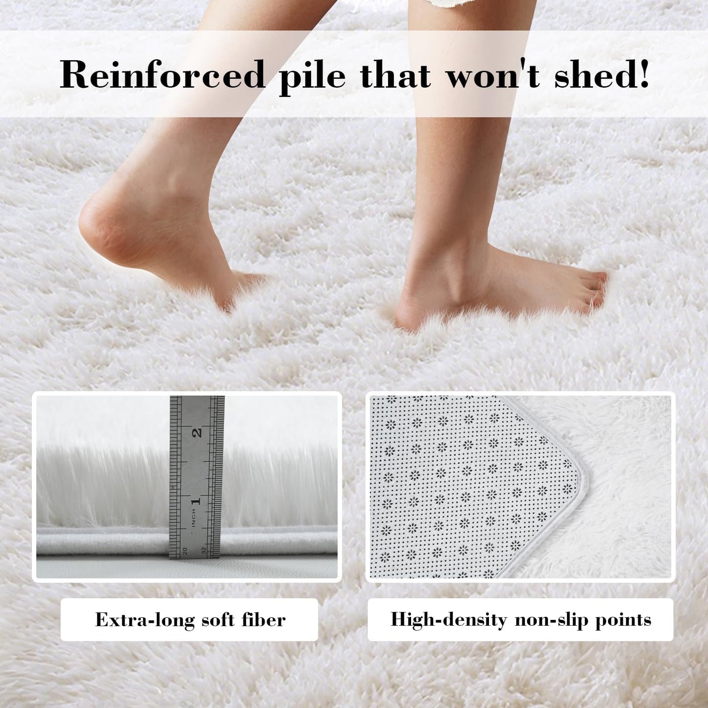 Fluffy Rug Shag Area Rug, White 4x6 Area Rugs for Bedroom, Small Bedside Rug, Soft Fluffy Shag Entryway Throw Rugs for Living Room Bedroom Room Home Decor