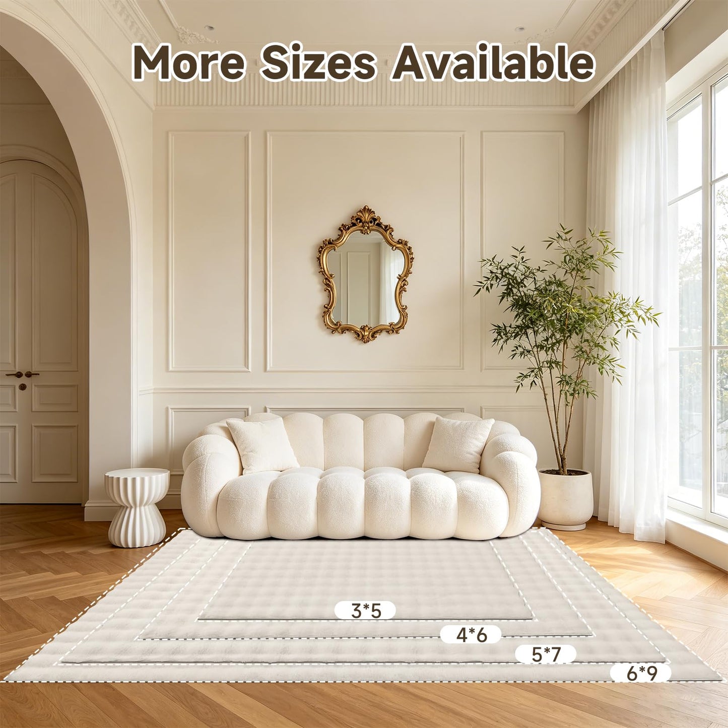 Pauwer Area Rugs for Living Room, 6x9 Fluffy Faux Fur Rug Non Slip Machine Washable Soft Shaggy Indoor Floor Carpet for Bedroom Dorms Playroom, Cream