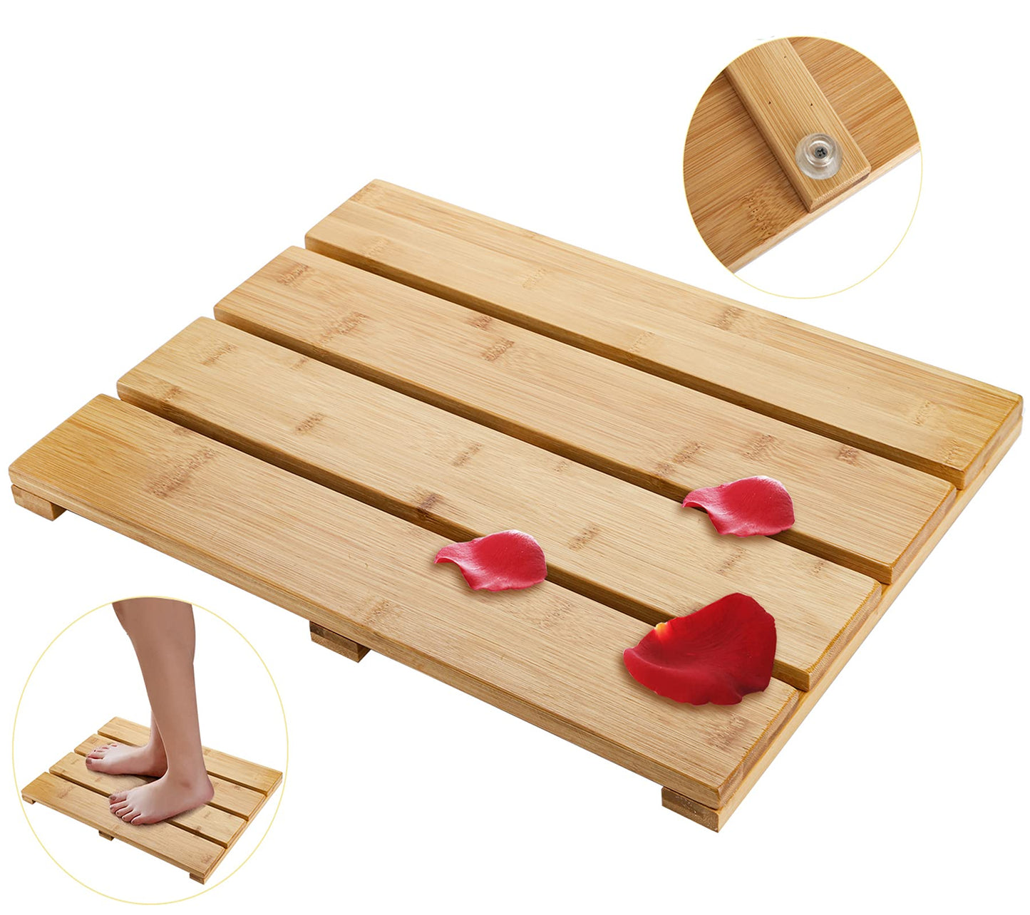 Yarlung Bamboo Bath Mat Wooden Shower Mat, 17.5 x 13 Inches Bathroom Non-Slip Bathtub Mat Waterproof Floor Mat Doormat for Spa Relaxation, Indoor or Outdoor