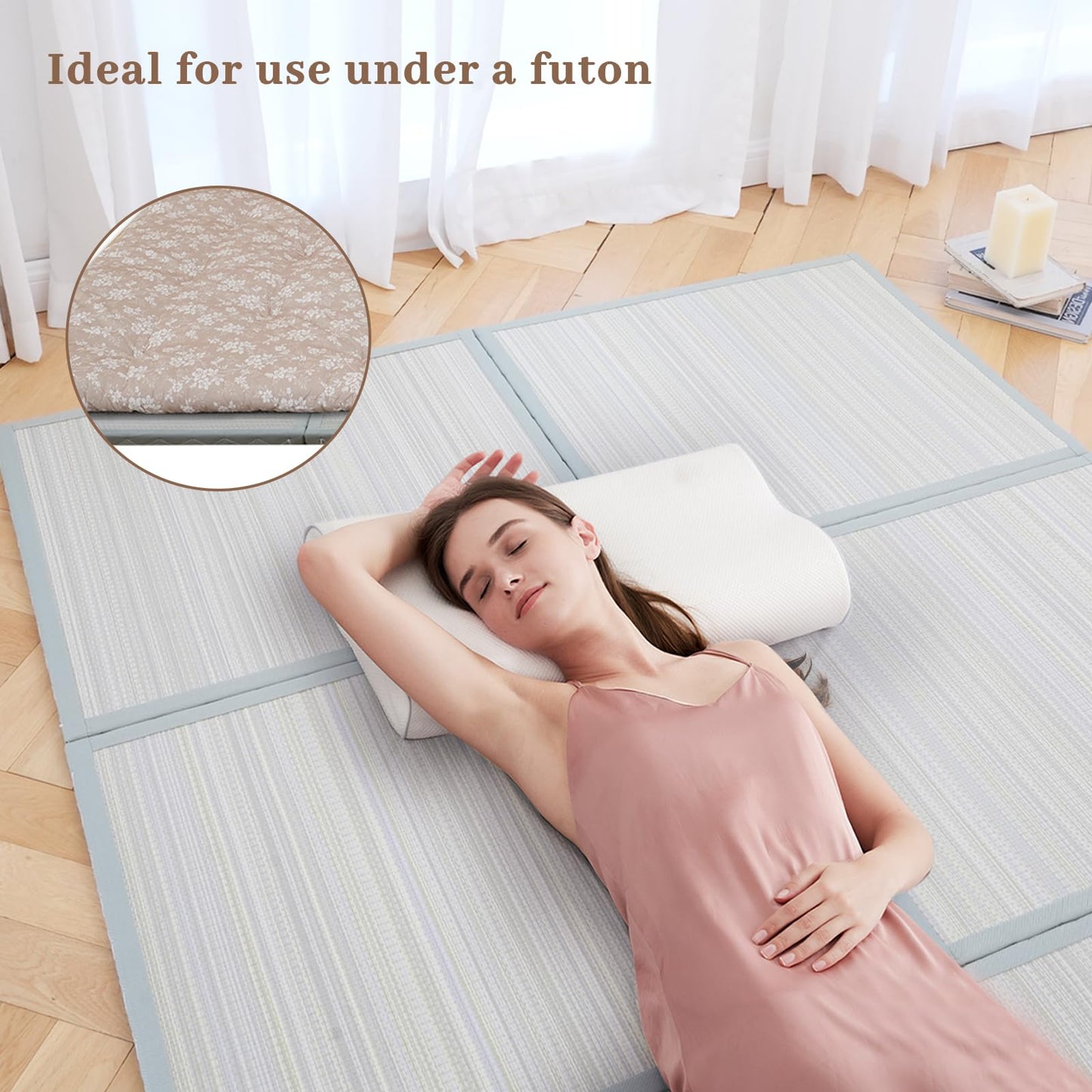 Syrinx Japanese Tatami Futon Mattress - Foldable Floor Sleeping Pad, Folding Design for Easy Portability & Storage, Moisture-Resistant Mat for Full Size Bed or Rug, Green, 80"*60"x0.9"