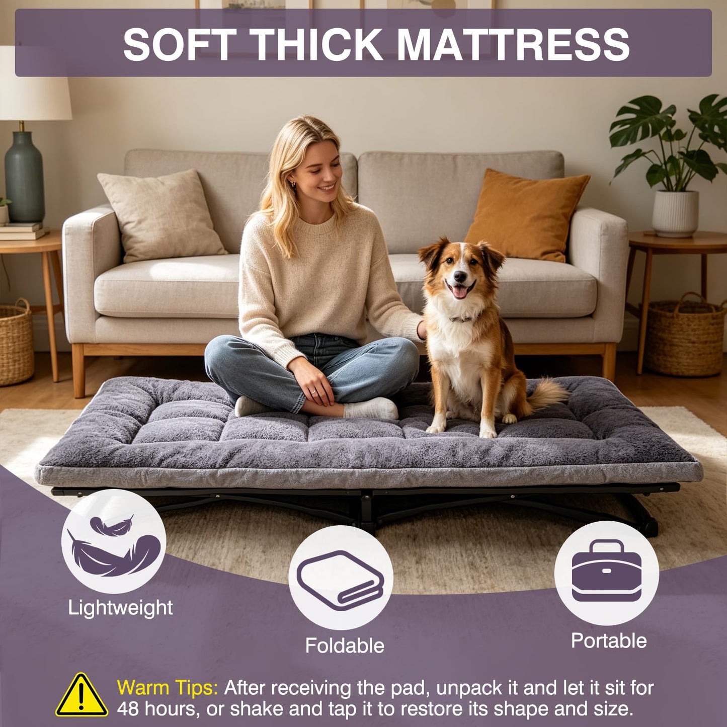 Thick Camping Sleeping Pad - Soft Lamb Fluff Camping Cot Pads for Adults, Lightweight Foldable Sleeping Mat, Non-Slip Camping Mattress Pad for Travel Backpacking Hiking Car Tent Home Office Nap
