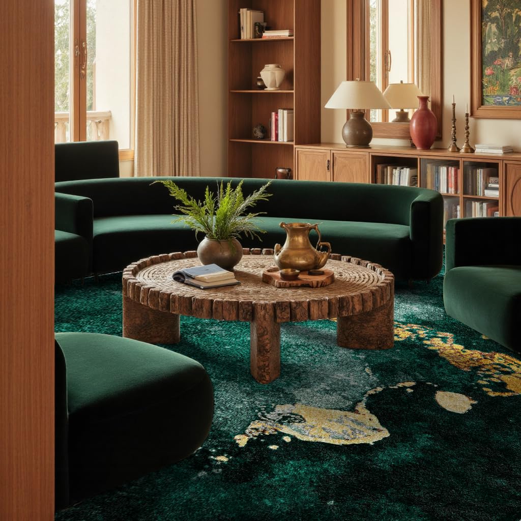 RTYYJDE Washable Living Room Marble Rug Emerald Green Abstract Area Rugs for Dining Room Bedroom Office Study Room Sofa Non Skid Indoor Decorative Modern Floor Mats