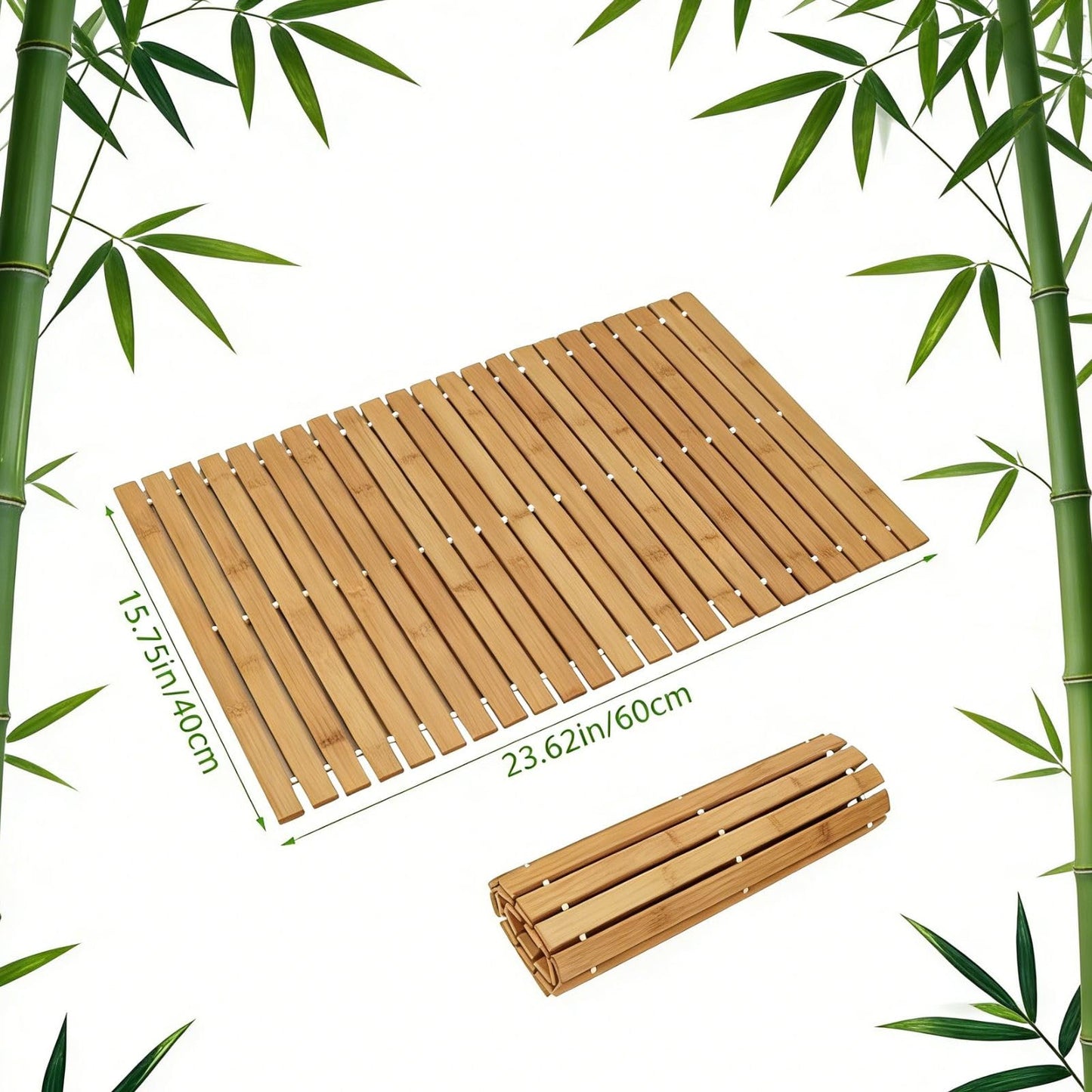2Pcs Bamboo Bath Mat, 24 x 16 Inches Foldable Bamboo Shower Mats (Carbonized Color), Non-Slip Wood Bath Mats Eco Bath Mat for Spa, Sauna