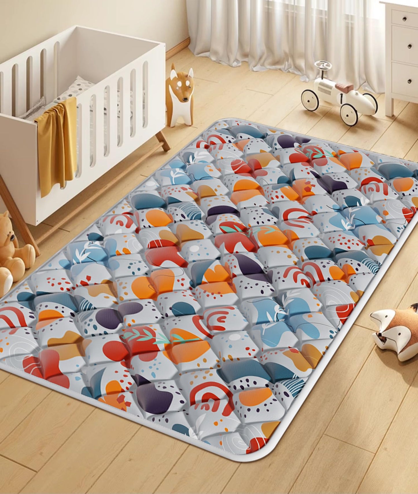 Jaobeem Baby Play Mats for Floor, Foldable 74x50 Playpen Mat Grey, Thicken Cushioning Padding Playmate for Baby and Toddlers Infants, Non-Slip, Machine Washable, Easy to Store