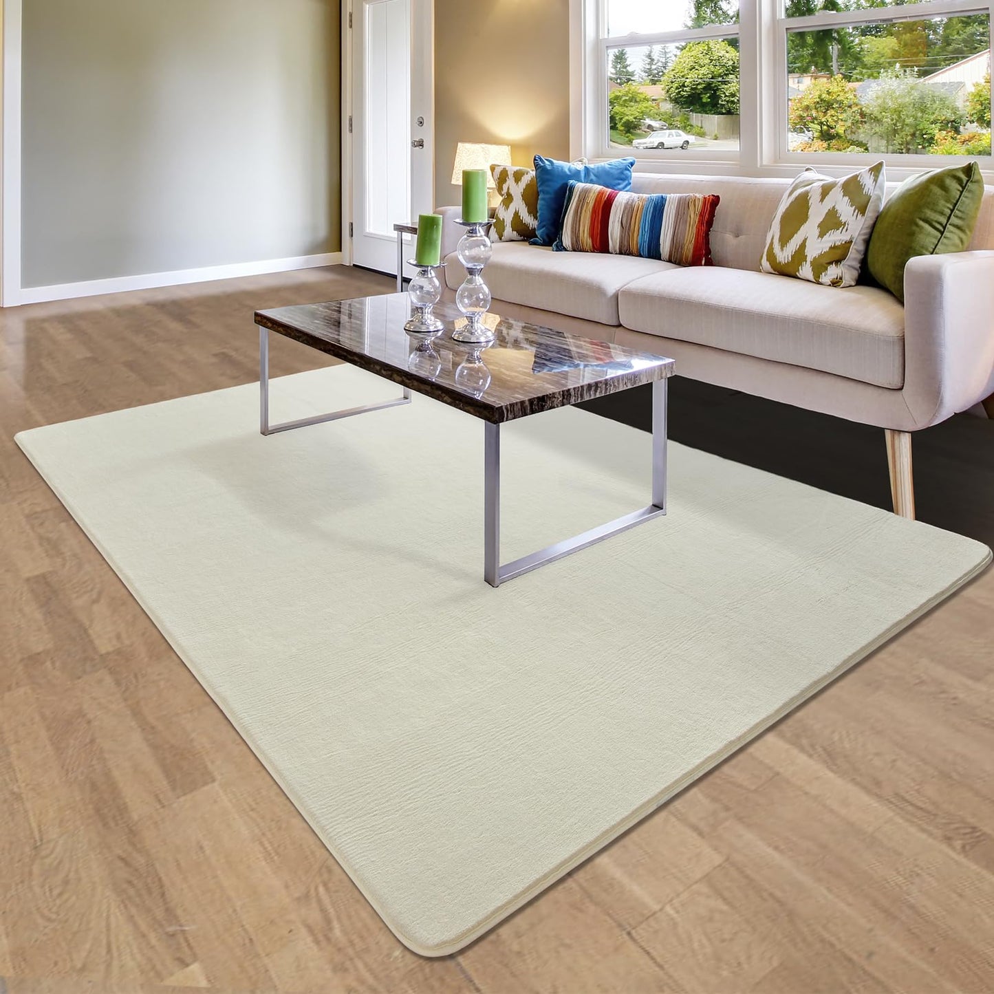 Andecor Shag Living Room Area Rug, 6x9 Cream White Washable Fuzzy Bedroom Rugs, Soft Fluffy Indoor Carpets for Dorm Boys Girls Kids Room Nursery Home Decorations