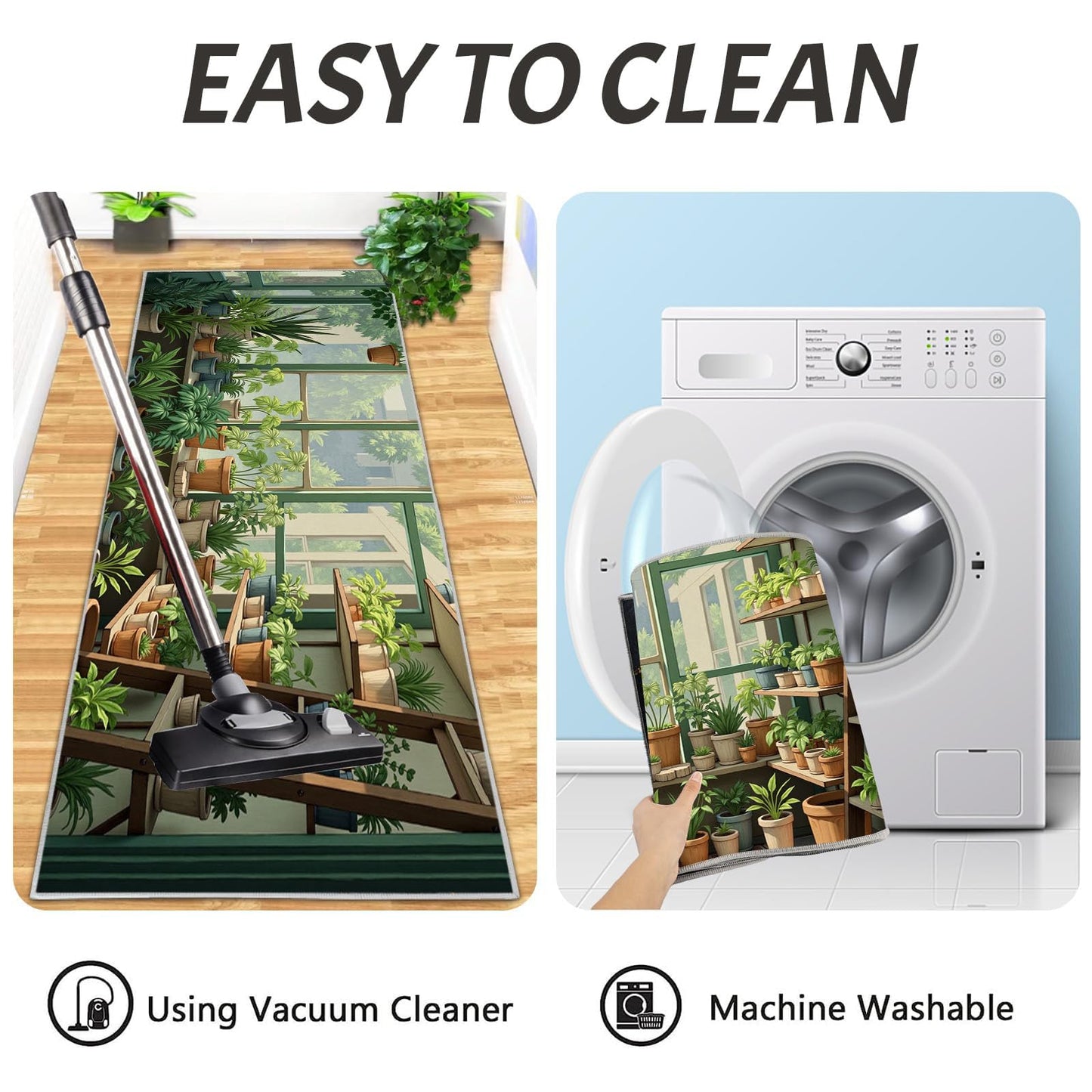 Greenhouse Potted Plants Kitchen Rug, Waterproof Non-Slip Realistic Green Plants 2PCS Kitchen Floor Mat, Anti-Fatigue Standing Green Mats and Rugs Set, for Home Sink Laundry Hallway 20"x59"+20"x31"
