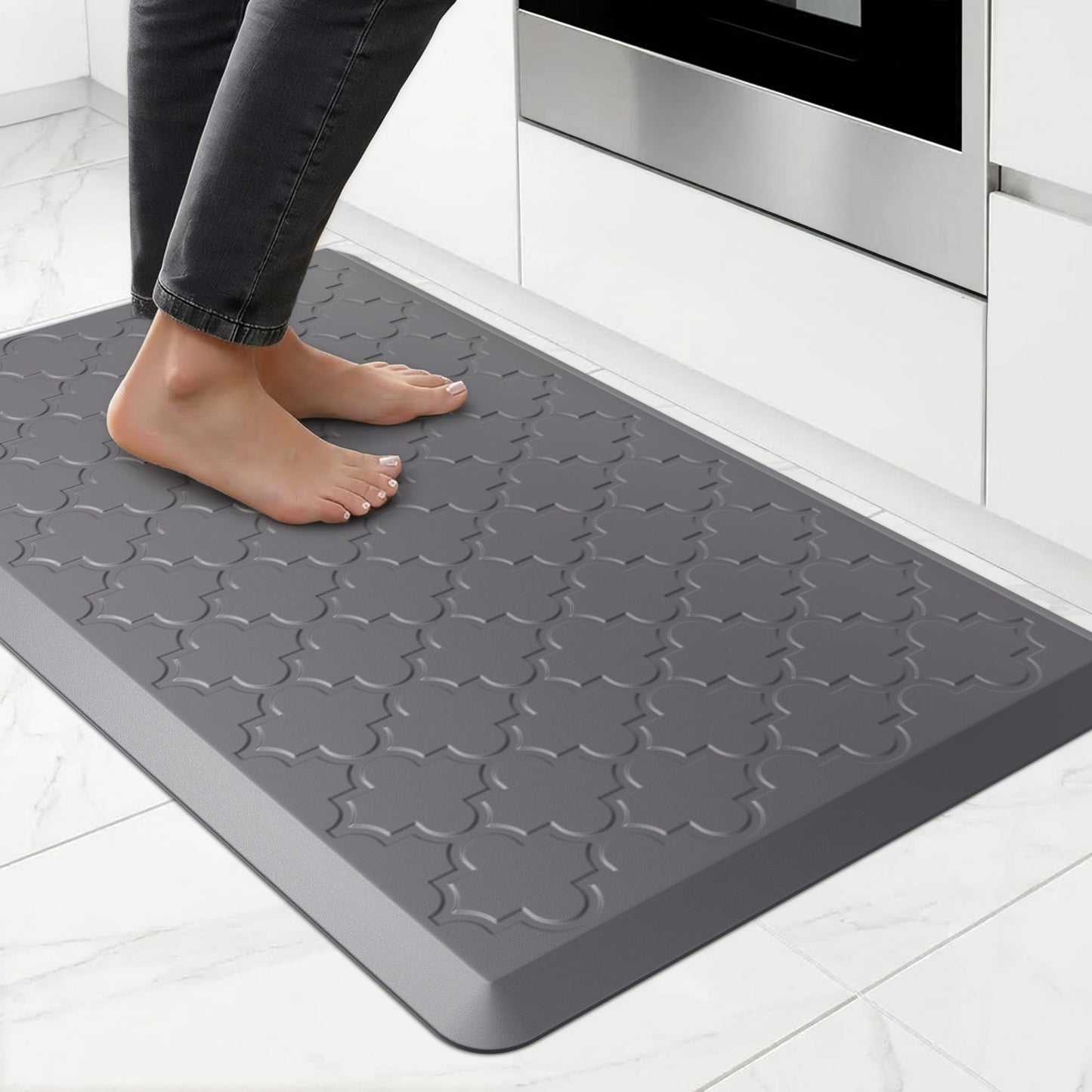 FYATHM Kitchen Mat Cushioned Anti Fatigue for Floor, Non-Slip Waterproof Comfort Rug for Kitchen Sink, Standing Desk & Laundry, 17.3"x29", Grey