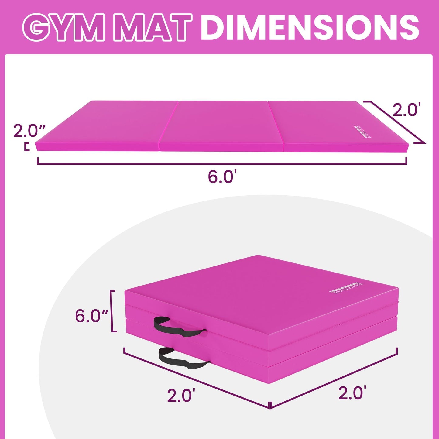 Fitvids Folding Exercise Gymnastics Mat for Tumbling, 2'x6'x2" Gym Workout Mat with Carrying Handles High-Density Anti-Tear Portable Fitness Aerobics Mats for Home Gym Yoga Pilates MMA Core Training, Pink