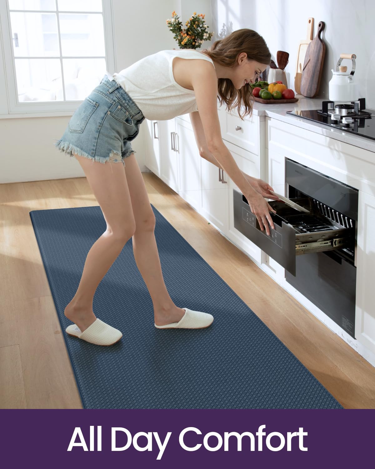 DEXI Kitchen Floor Mats Cushioned Anti Fatigue,17x59 Narrow Standing Runner Rug Waterproof, Comfort Memory Foam Padded for Front Sink Laundry, Navy