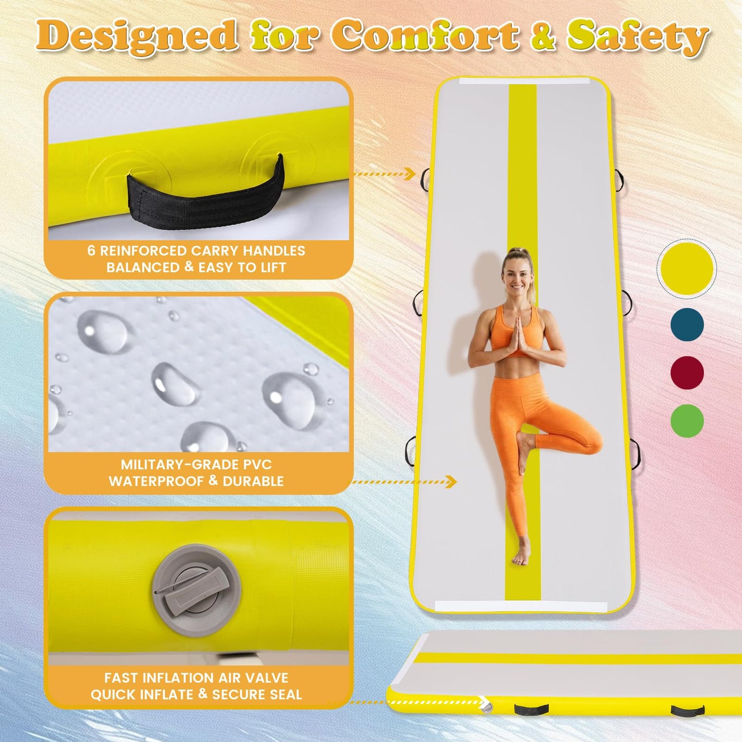 Tuxedo Sailor 10’ Inflatable Gymnastics Mat - Premium Heat Sealed Process,Tumbling Mat with Electric Pump, Repair Kit & Backpack - Multi-Scene exercise Mat Use for Gym, Yoga, Home, Outdoor