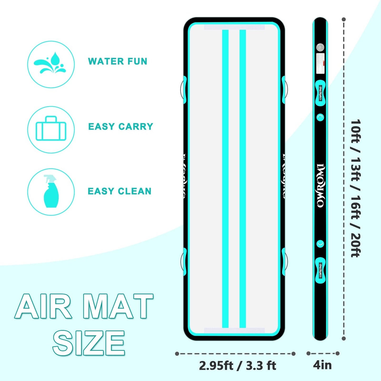 OWROMI Inflatable Air Gymnastics Mats for Tumbling, 10ft/13ft/16ft/20ft Tumble Track Tumbling Mats for Kids, 4/8 Inches Thick Training Mat with Electric Pump Gymnastics Equipment for Kids Mat