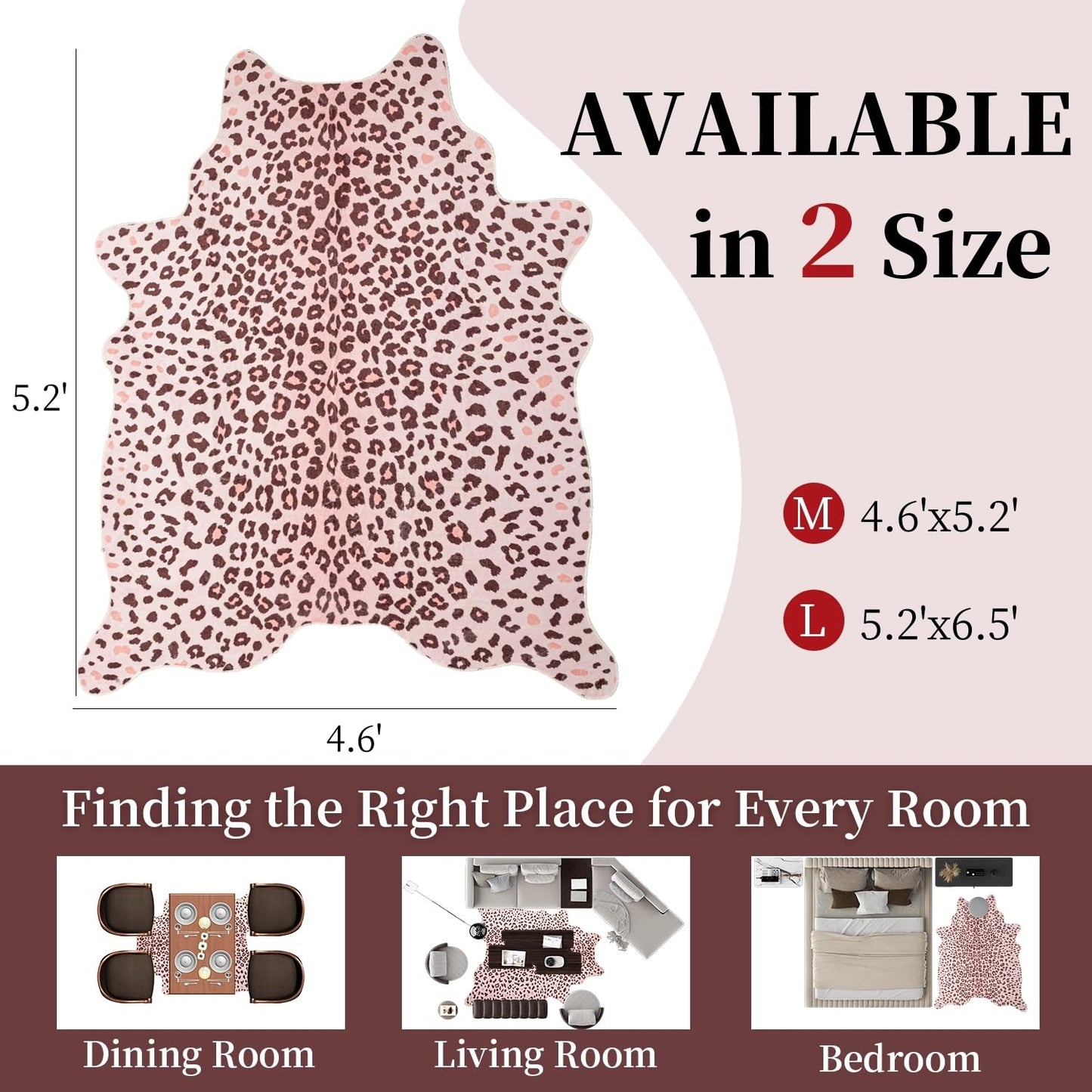 YulyreZome Leopard Rug, Cheetah Print Area Rug 4.6x5.2 Feet Faux Animal Print Skin Carpet for Living Room Bedroom Home Decor (Pink)