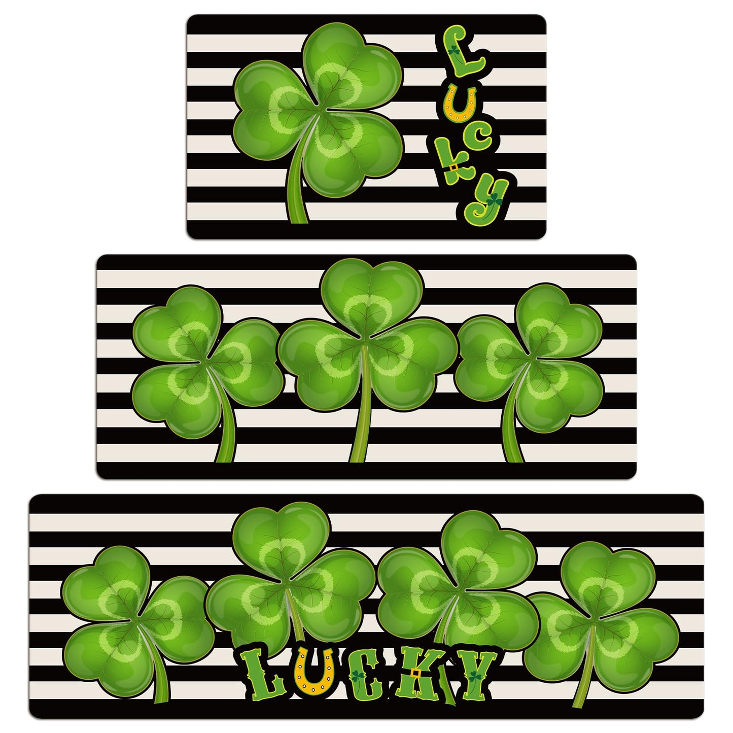Drydiet 3 Pcs St Patricks Day Kitchen Rugs and Mats Set Shamrocks Non Slip Rug Waterproof Floor Mat for Irish Saint Patricks Day Home Bar Office Bathroom Party Decor